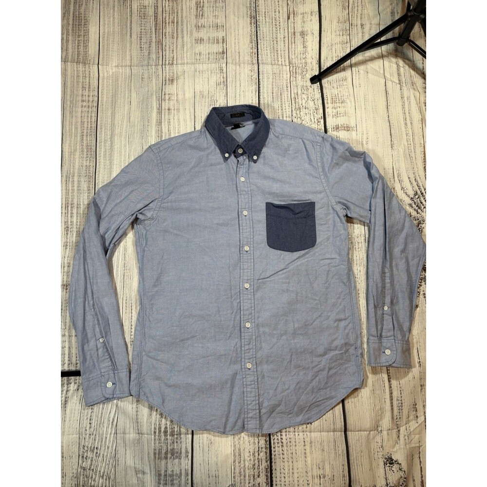 J Crew Oxford Shirt Men Medium Slim Blue Color Block Preppy